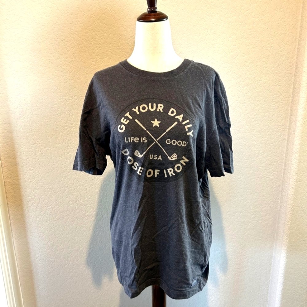 Life Is Good Men's Daily Dose of Iron Crusher Tee gray size mediums